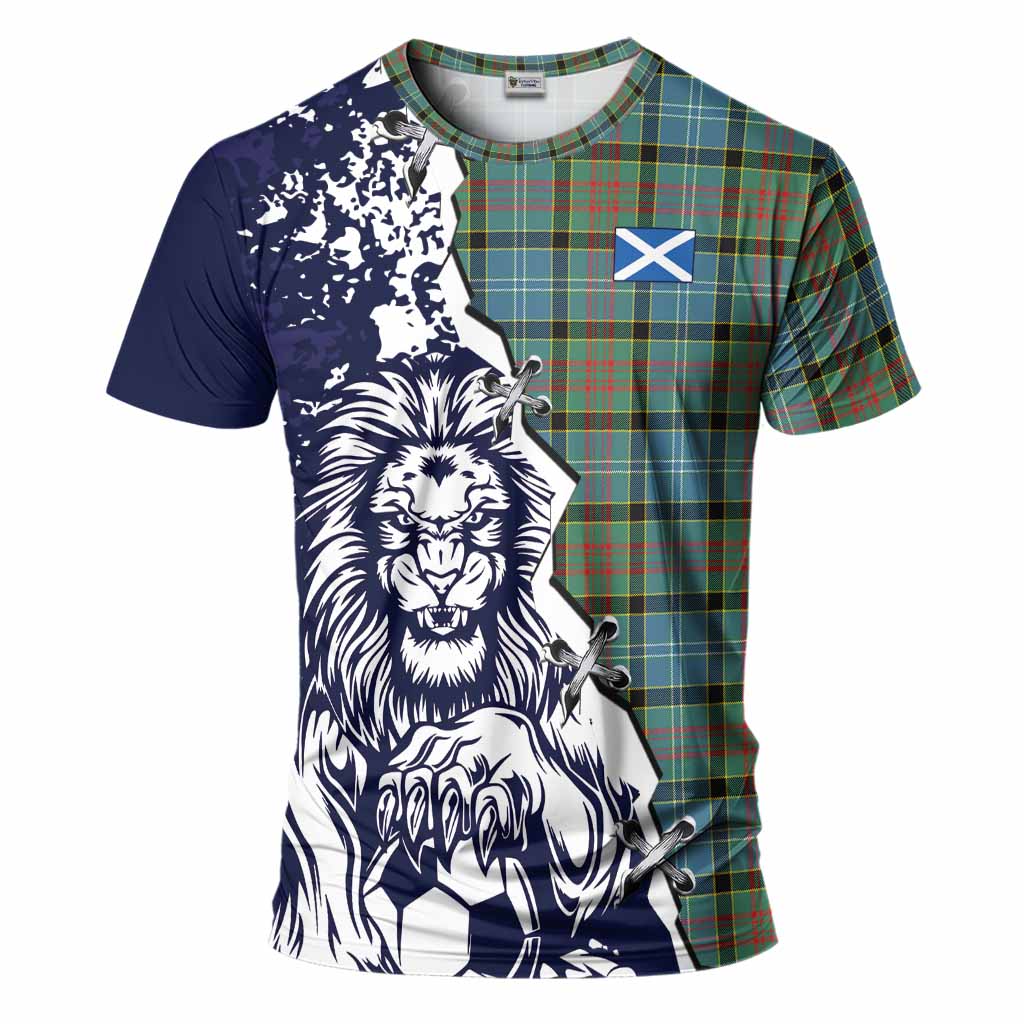 Paisley Tartan Scottish T-Shirt Angry Lion With Soccer Ball Style