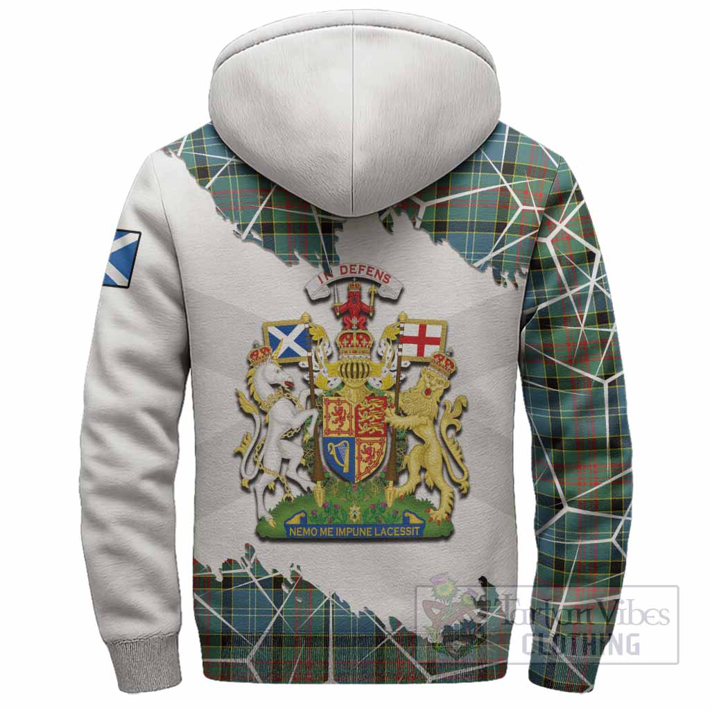 Paisley Tartan Sherpa Hoodie with Family Crest and Lion Rampant Grunge Style