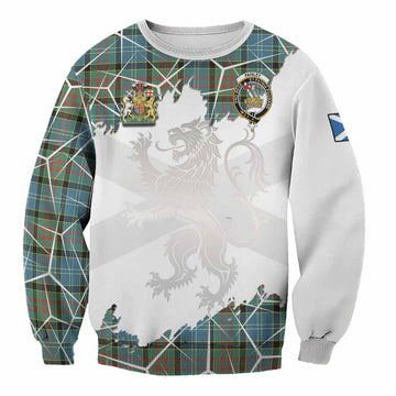Paisley Tartan Sweatshirt with Family Crest and Lion Rampant Grunge Style