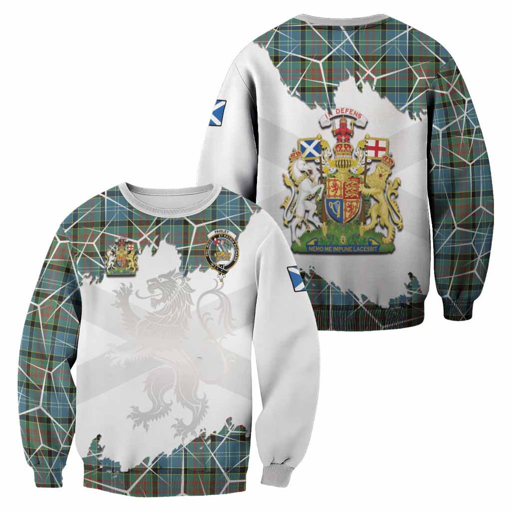 Paisley Tartan Sweatshirt with Family Crest and Lion Rampant Grunge Style