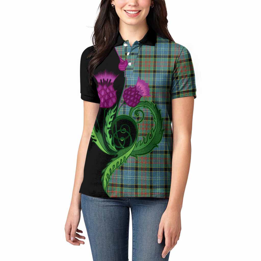 Paisley Tartan Women Polo Shirt Traditional Scottish Thistle