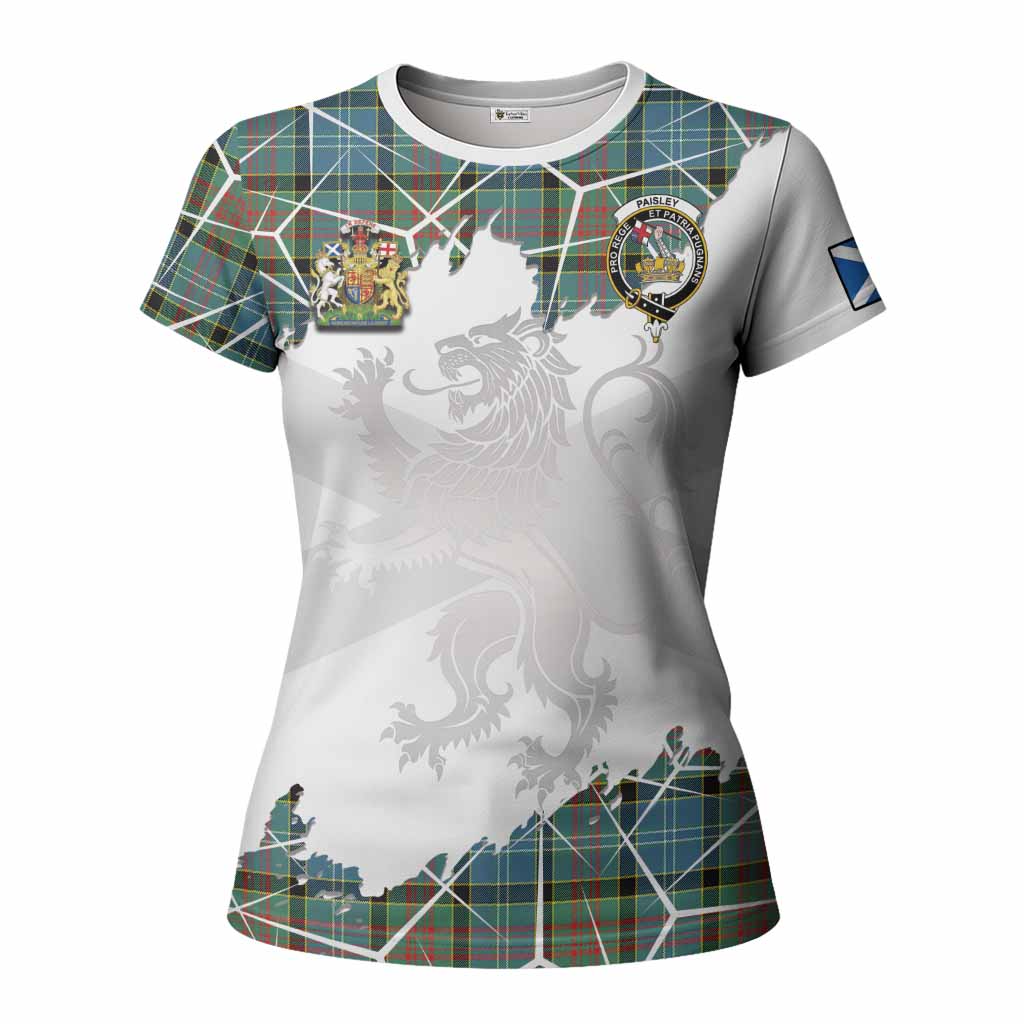 Paisley Tartan Women T shirt with Family Crest and Lion Rampant Grunge Style