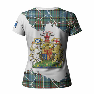 Paisley Tartan Women T shirt with Family Crest and Lion Rampant Grunge Style