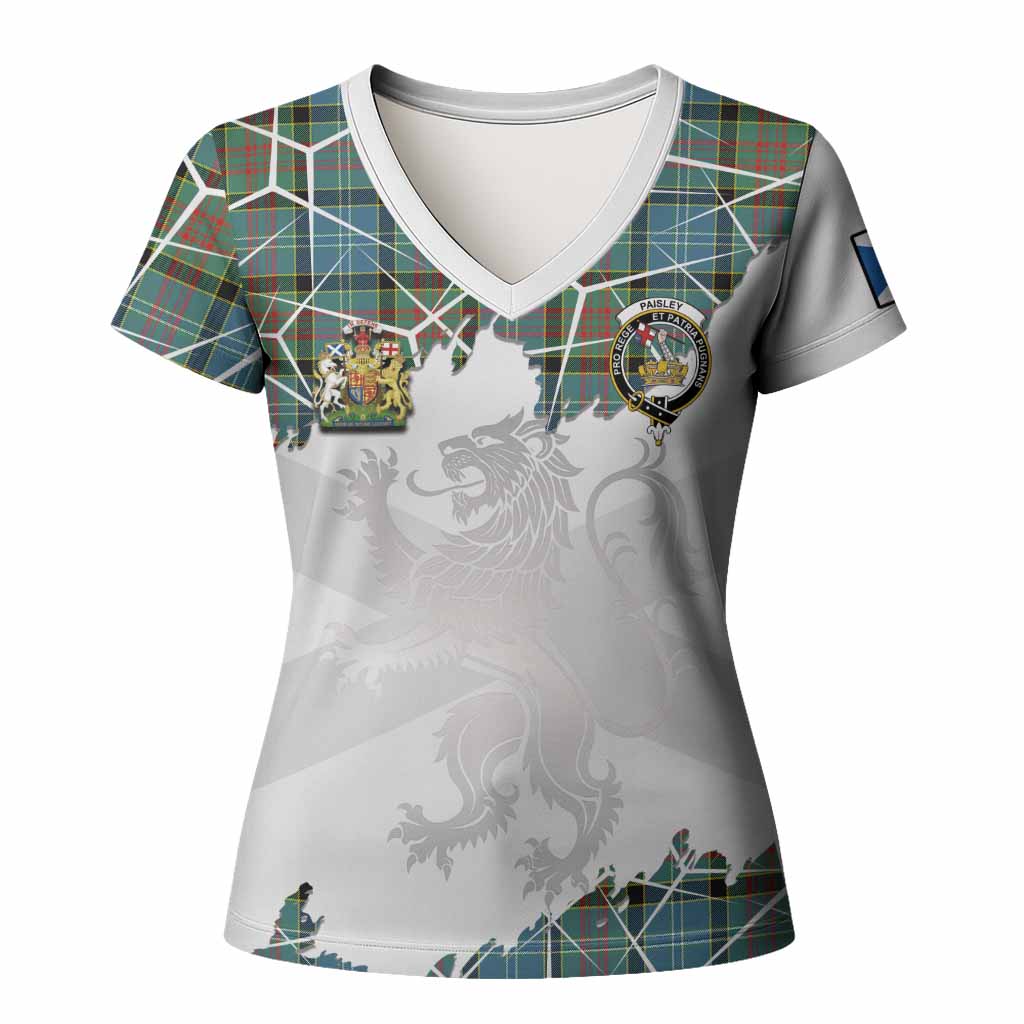 Paisley Tartan Women T shirt with Family Crest and Lion Rampant Grunge Style