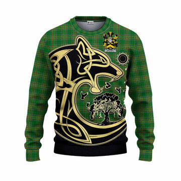 Palfrey Irish Tartan Knitted Sweater with Coat of Arms Celtic Wolf Style