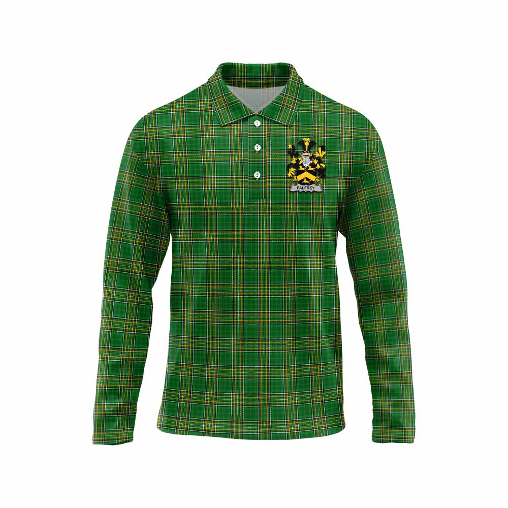 Tartan Vibes Clothing Palfrey Irish Clan Tartan Long Sleeve Polo Shirt with Coat of Arms