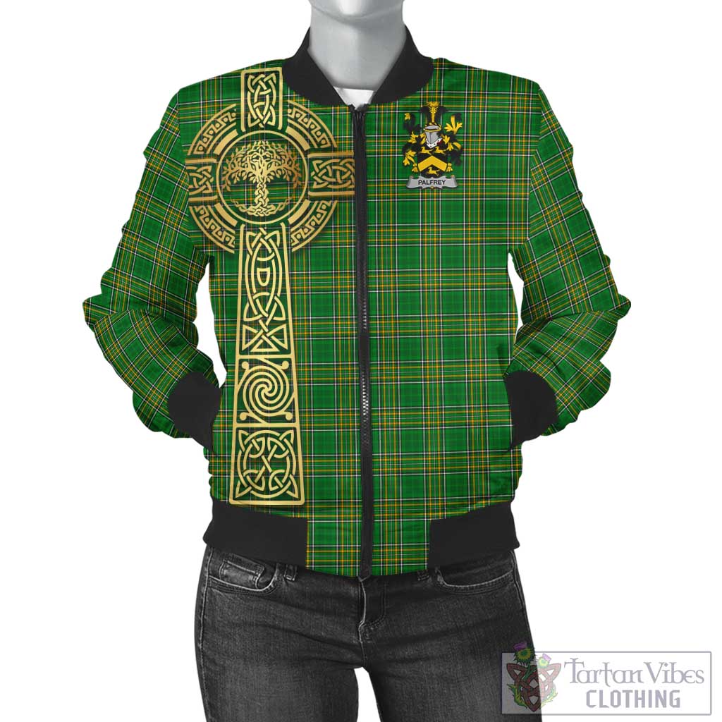 Tartan Vibes Clothing Palfrey Irish Clan Tartan Bomber Jacket with Coat of Arms Celtic Tree of Life Style
