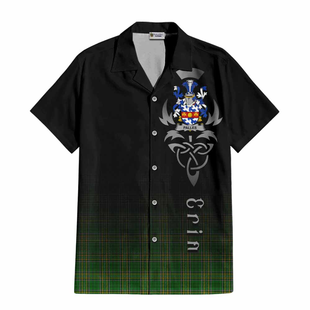 Tartan Vibes Clothing Palles Irish Clan Short Sleeve Button Shirt with Coat of Arms Erin Go Bragh Celtic Inspired