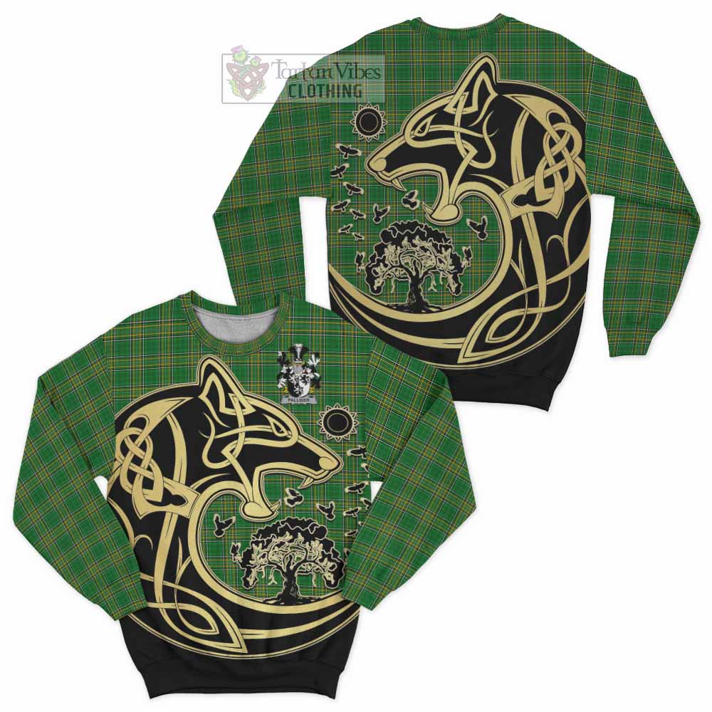 Tartan Vibes Clothing Palliser Irish Tartan Sweatshirt with Coat of Arms Celtic Wolf Style