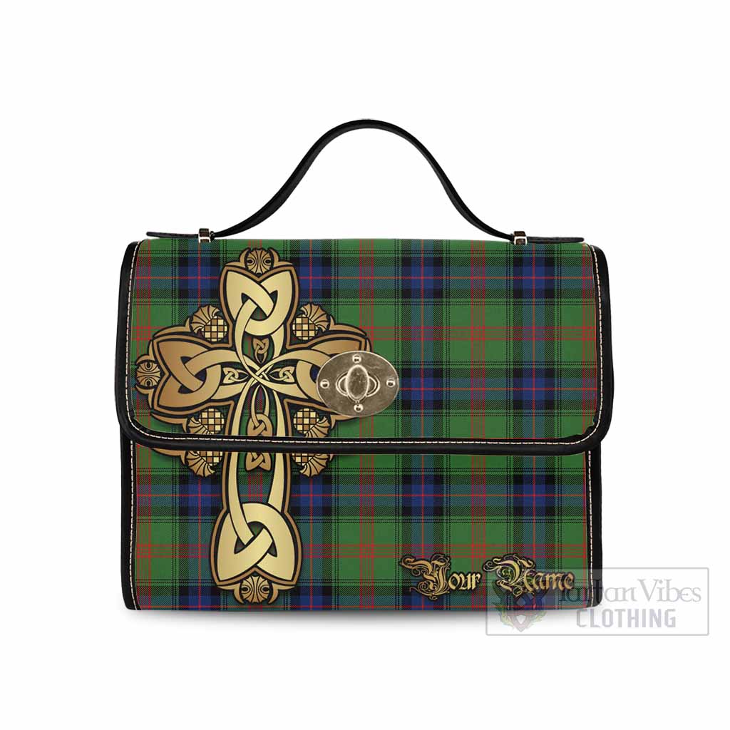 Tartan Vibes Clothing Park Tartan Waterproof Canvas Bag Golden Thistle Celtic Cross Style