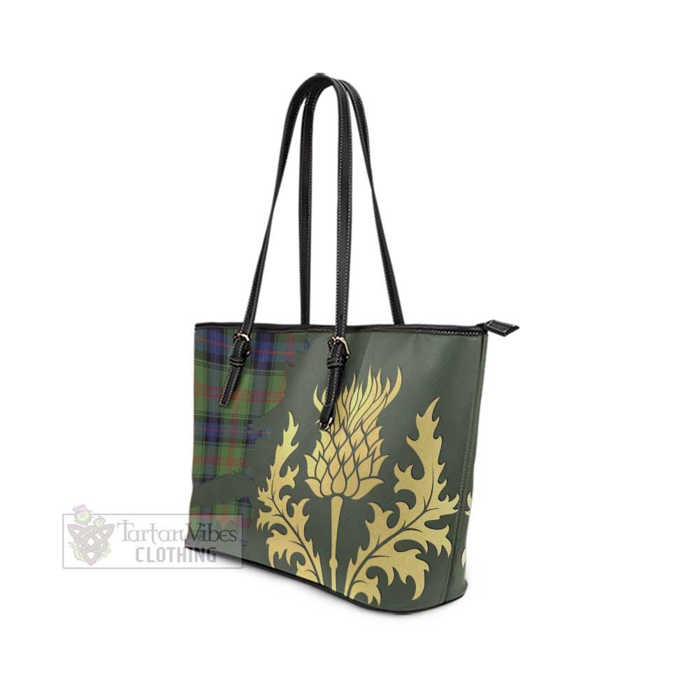 Tartan Vibes Clothing Park Tartan Leather Tote Bag Gold Thistle Style