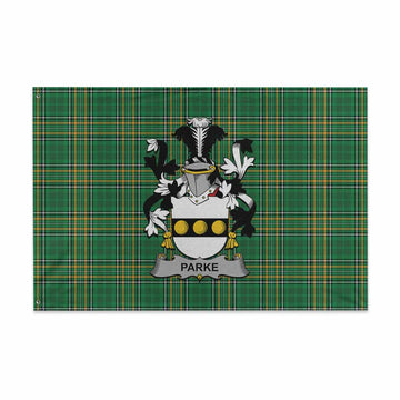 Tartan Vibes Clothing Parke Irish Clan Tartan House Flag with Coat of Arms