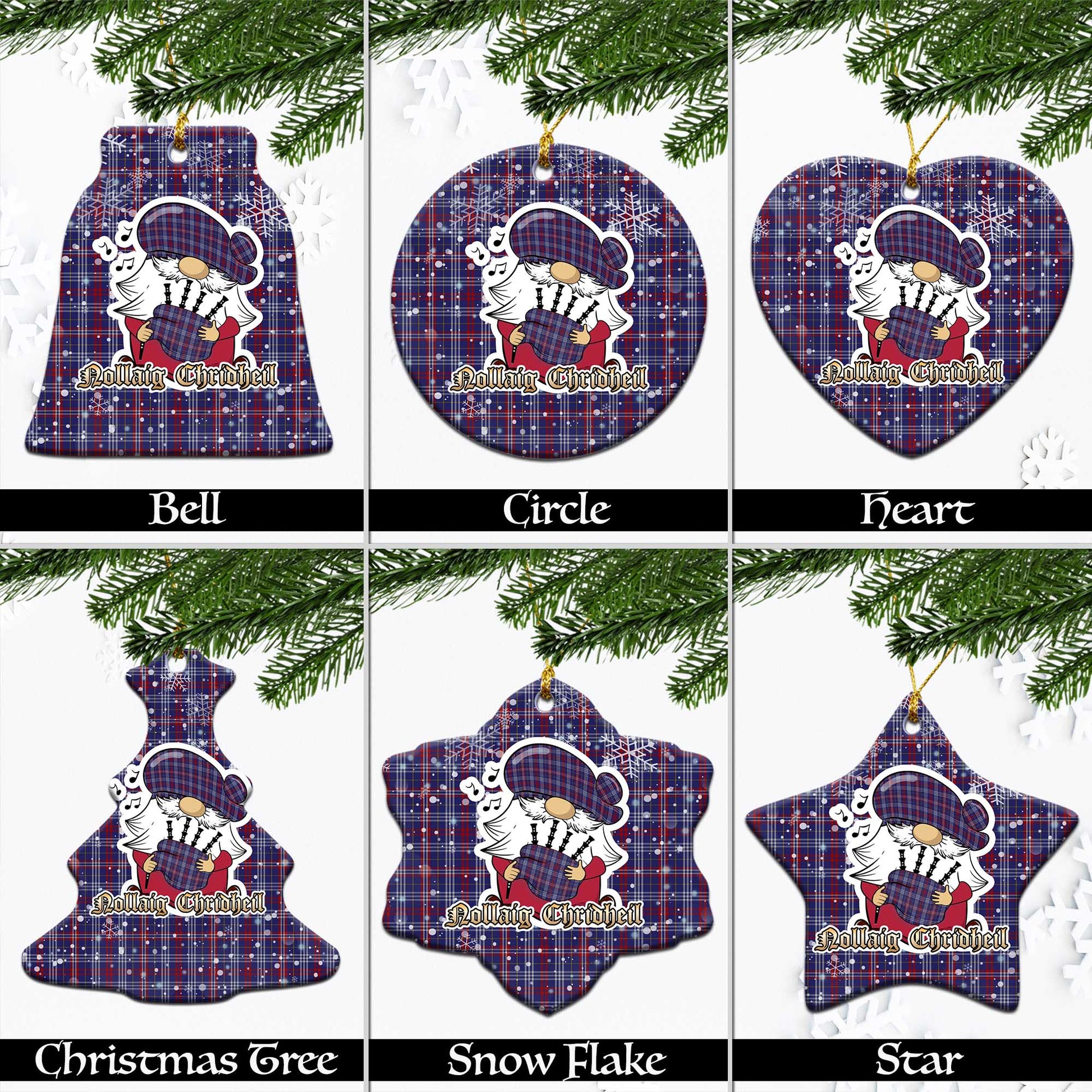 Parker Tartan Christmas Ceramic Ornaments with Scottish Gnome Playing Bagpipes Ceramic - Tartan Vibes Clothing