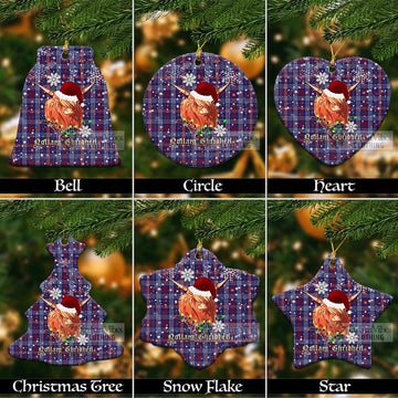Parker Tartan Christmas Ceramic Ornaments with Twinkle Highland Cattle Ceramic - Tartan Vibes Clothing