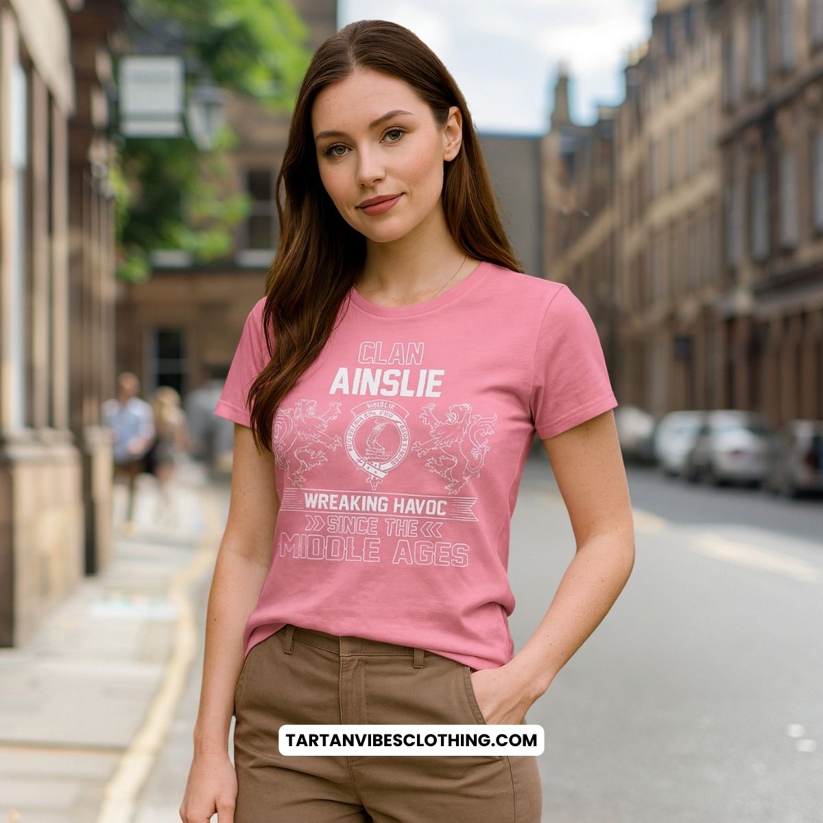 Ainslie Family Crest 2D Cotton Women's T-Shirt Wreaking Havoc