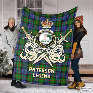 Paterson Tartan Blanket with Clan Crest and the Golden Sword of Courageous Legacy