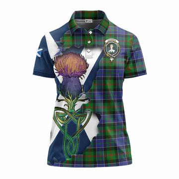 Paterson Tartan Family Crest Women's Polo Shirt Scottish Thistle Celtic Inspired