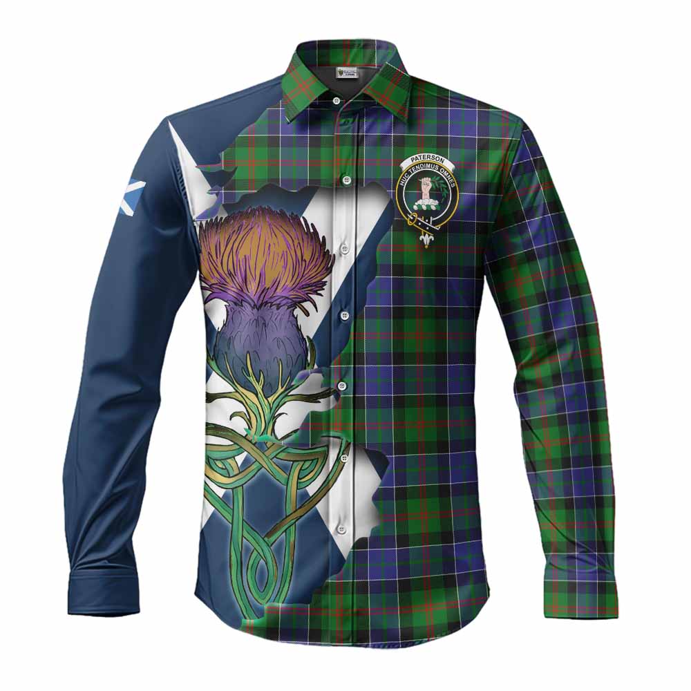 Tartan Vibes Clothing Paterson Tartan Family Crest Long Sleeve Button Shirt Scottish Thistle Celtic Inspired