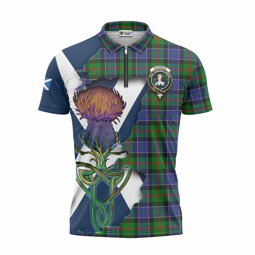 Tartan Vibes Clothing Paterson Tartan Family Crest Zipper Polo Shirt Scottish Thistle Celtic Inspired