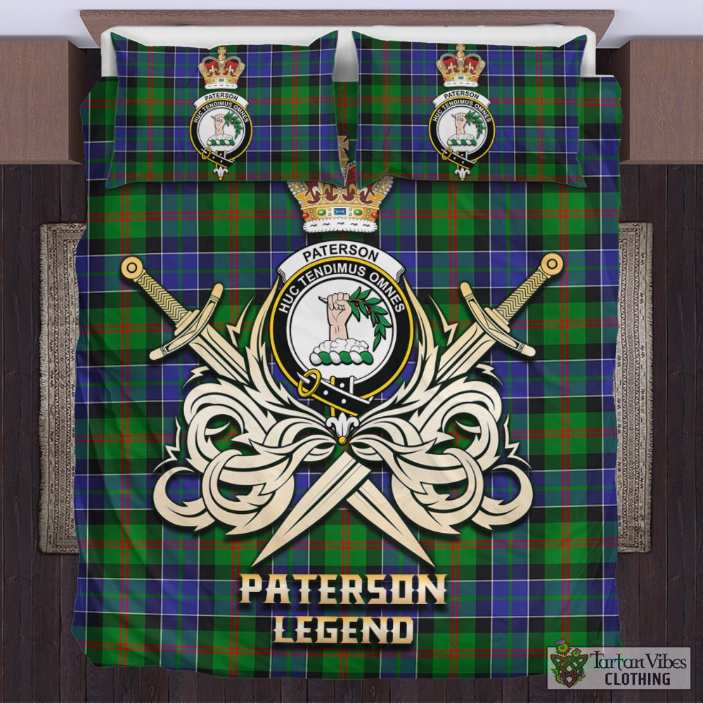 Tartan Vibes Clothing Paterson Tartan Bedding Set with Clan Crest and the Golden Sword of Courageous Legacy