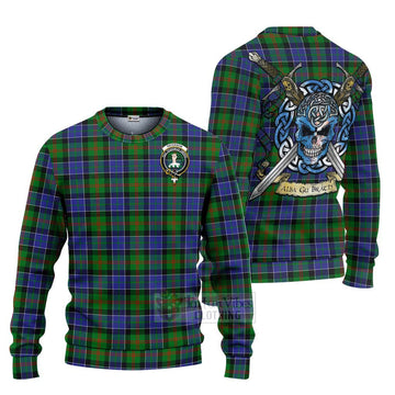 Tartan Vibes Clothing Paterson Tartan Knitted Sweater with Family Crest Celtic Skull Style