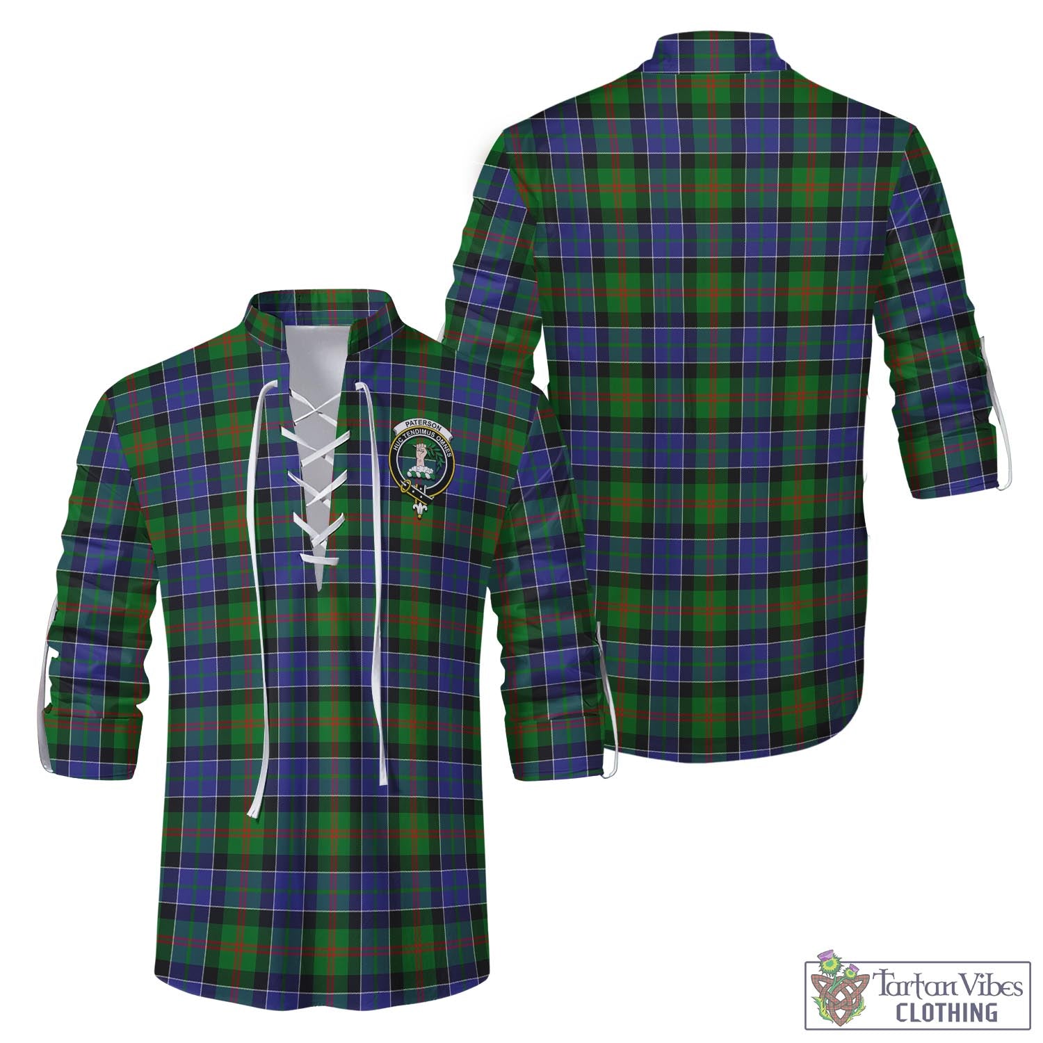 Tartan Vibes Clothing Paterson Tartan Men's Scottish Traditional Jacobite Ghillie Kilt Shirt with Family Crest