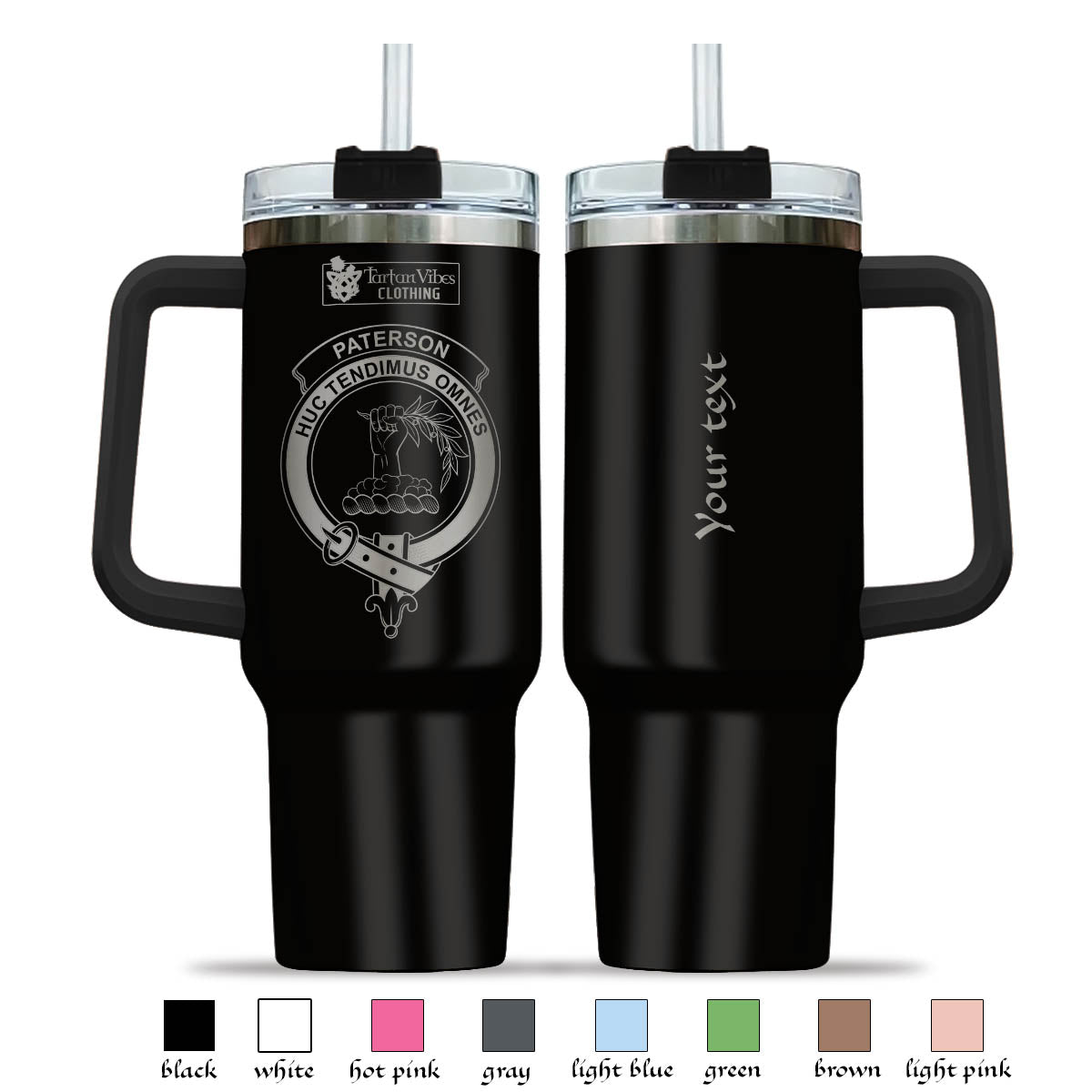 Tartan Vibes Clothing Paterson Engraved Family Crest Tumbler with Handle