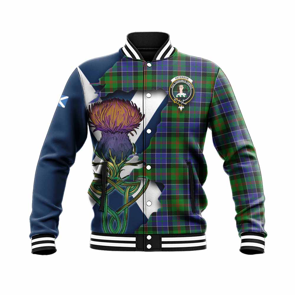 Tartan Vibes Clothing Paterson Tartan Family Crest Baseball Jacket Scottish Thistle Celtic Inspired
