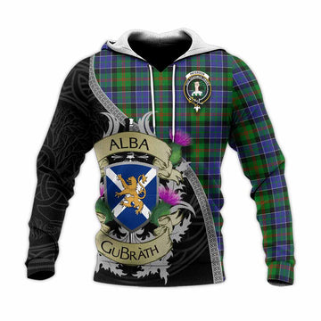 Paterson Tartan Family Crest Knitted Hoodie Lion Rampant Royal Thistle Shield Celtic Inspired