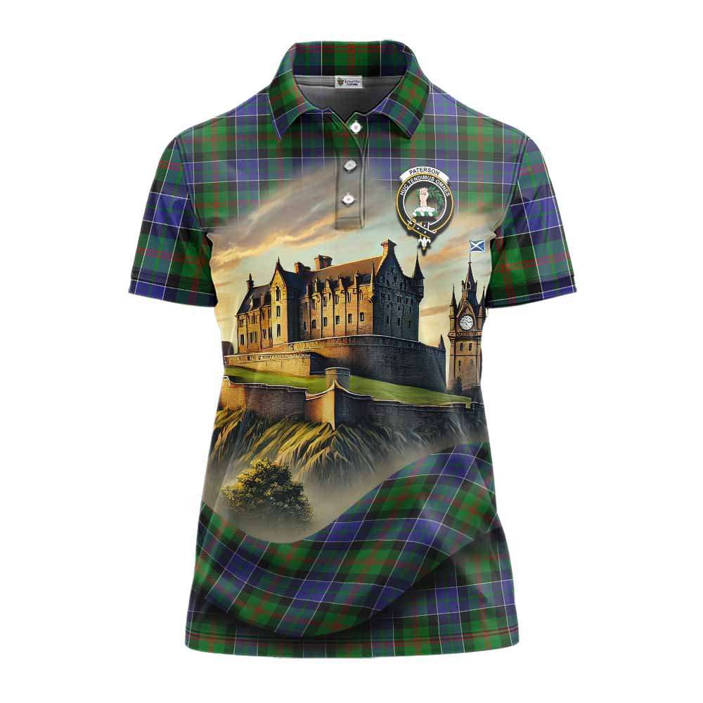 Tartan Vibes Clothing Paterson Tartan Family Crest Women's Polo Shirt with Scottish Ancient Castle Stype