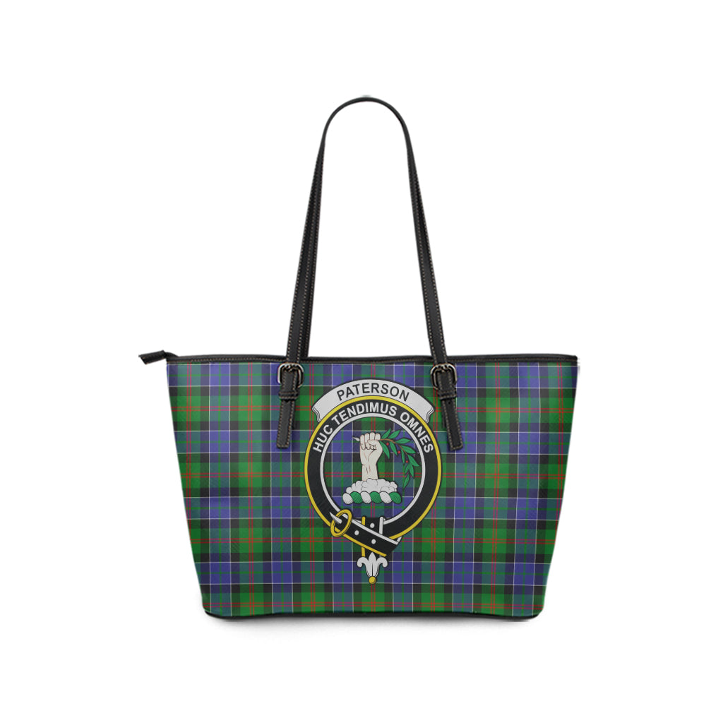 Paterson Tartan Leather Tote Bag with Family Crest - Tartan Vibes Clothing
