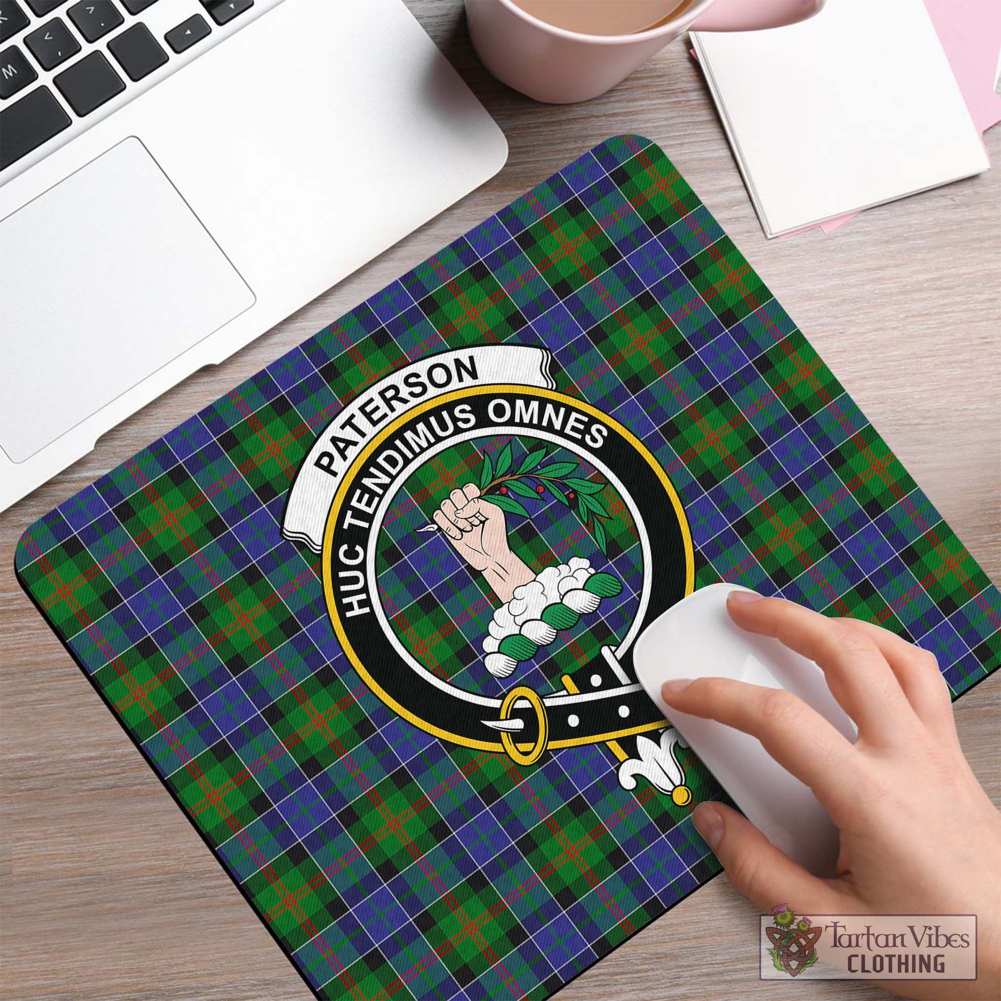 Tartan Vibes Clothing Paterson Tartan Mouse Pad with Family Crest