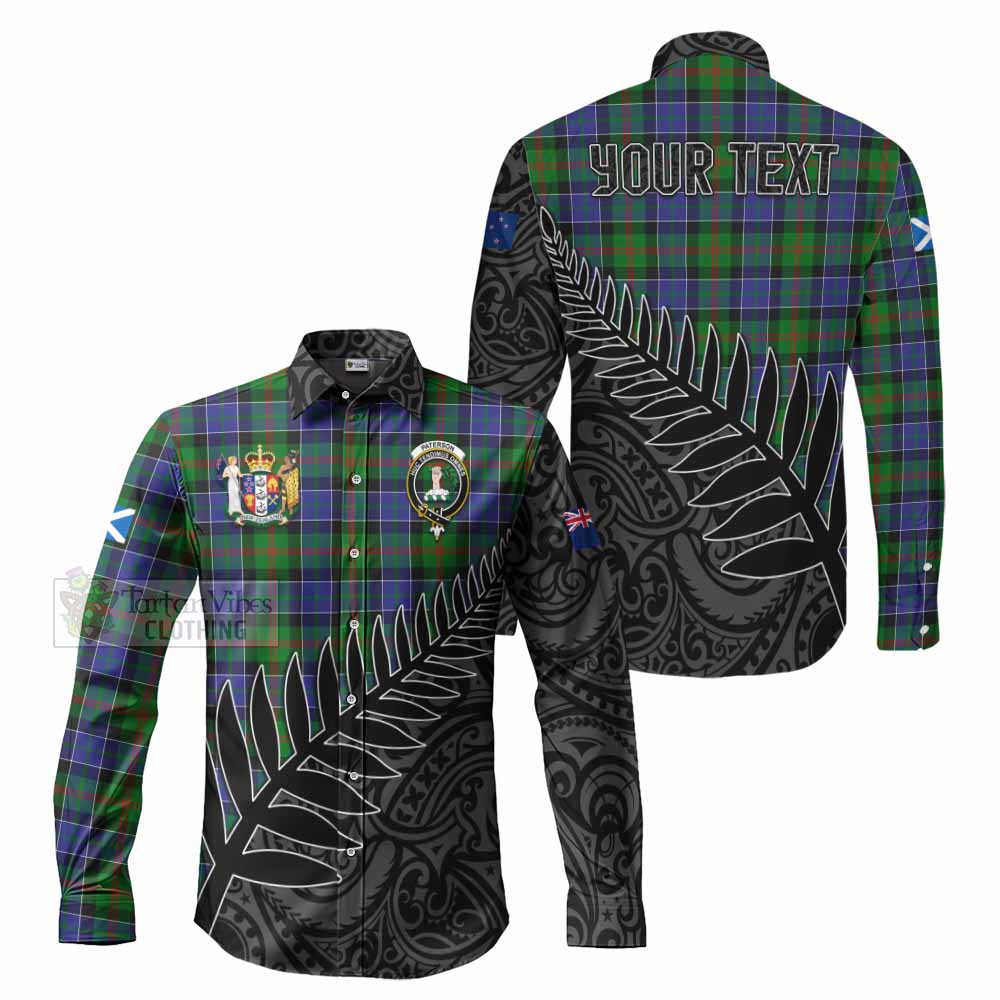 Tartan Vibes Clothing Paterson Crest Tartan Long Sleeve Button Shirt with New Zealand Silver Fern Half Style