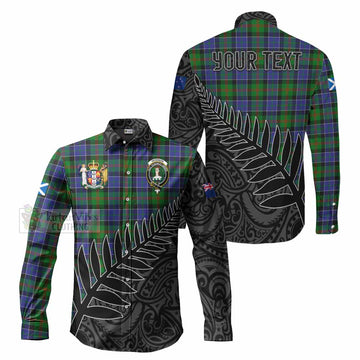 Tartan Vibes Clothing Paterson Crest Tartan Long Sleeve Button Shirt with New Zealand Silver Fern Half Style