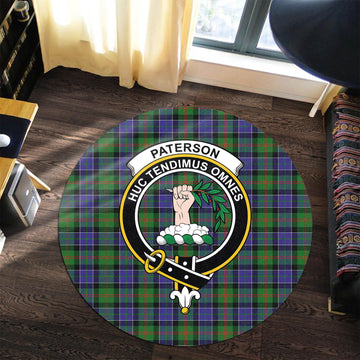 Paterson Tartan Round Rug with Family Crest