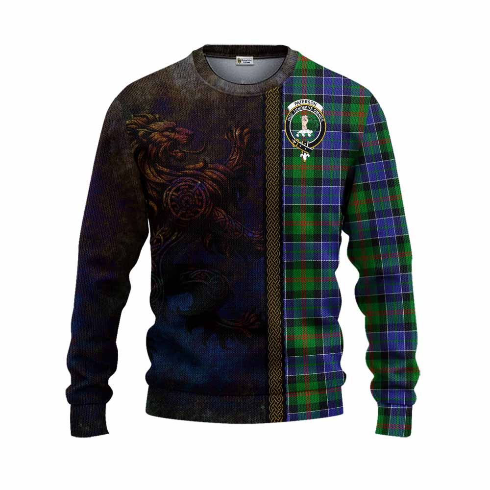 Tartan Vibes Clothing Paterson Tartan Family Crest Knitted Sweater Alba Gu Brath Be Brave Lion Ancient Style