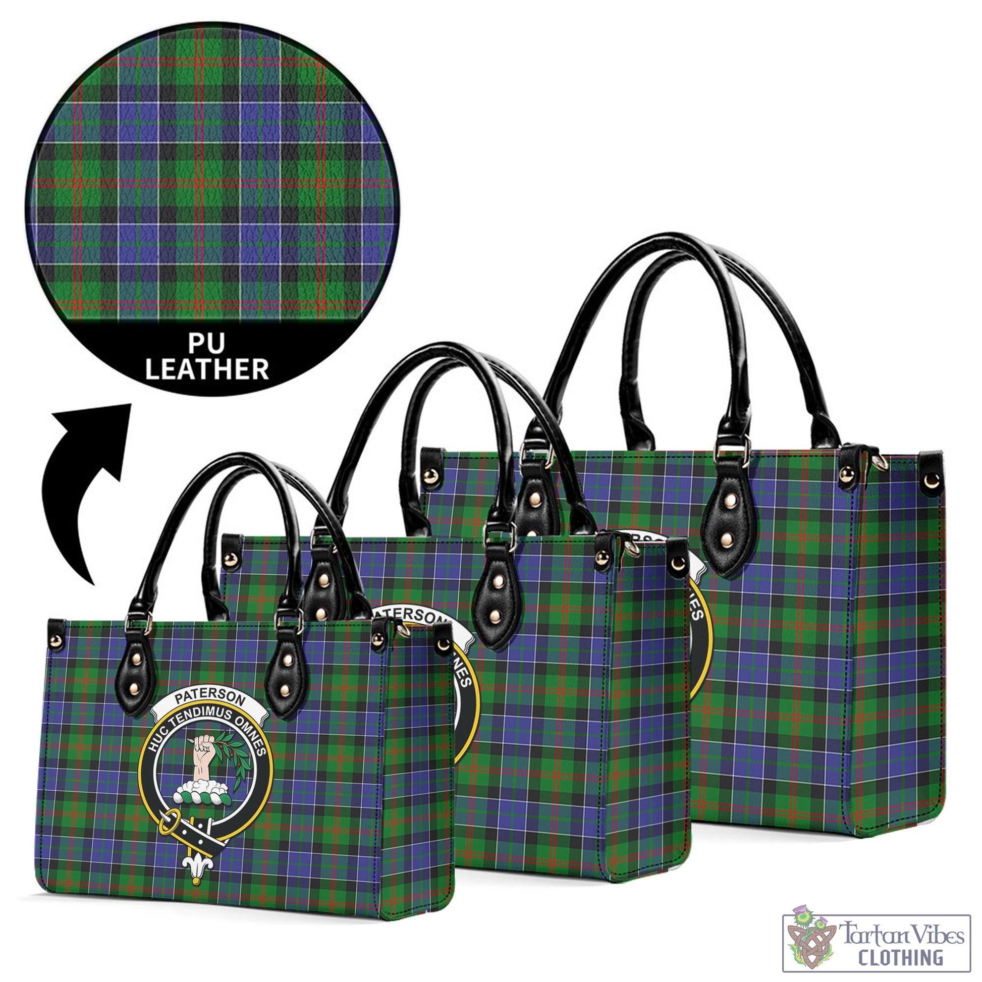 Tartan Vibes Clothing Paterson Tartan Luxury Leather Handbags with Family Crest