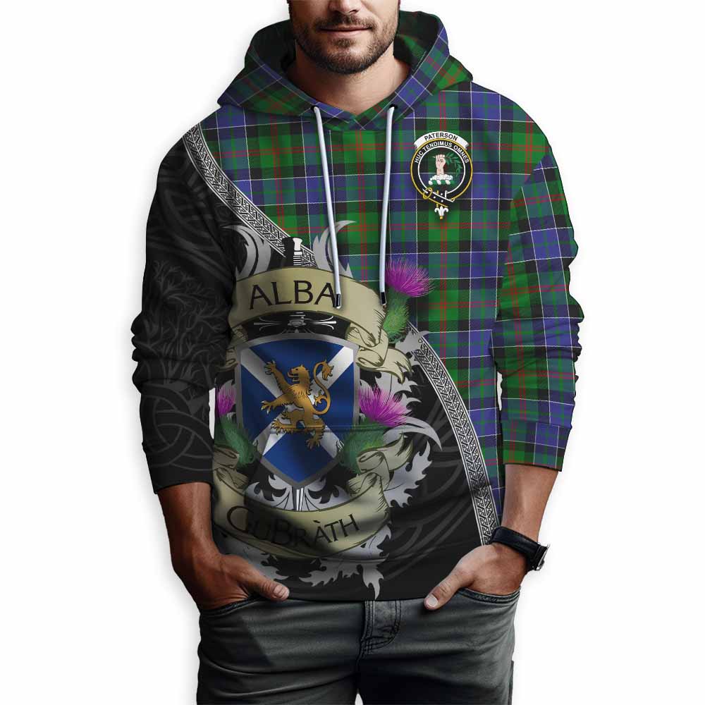 Tartan Vibes Clothing Paterson Tartan Family Crest Hoodie Lion Rampant Royal Thistle Shield Celtic Inspired