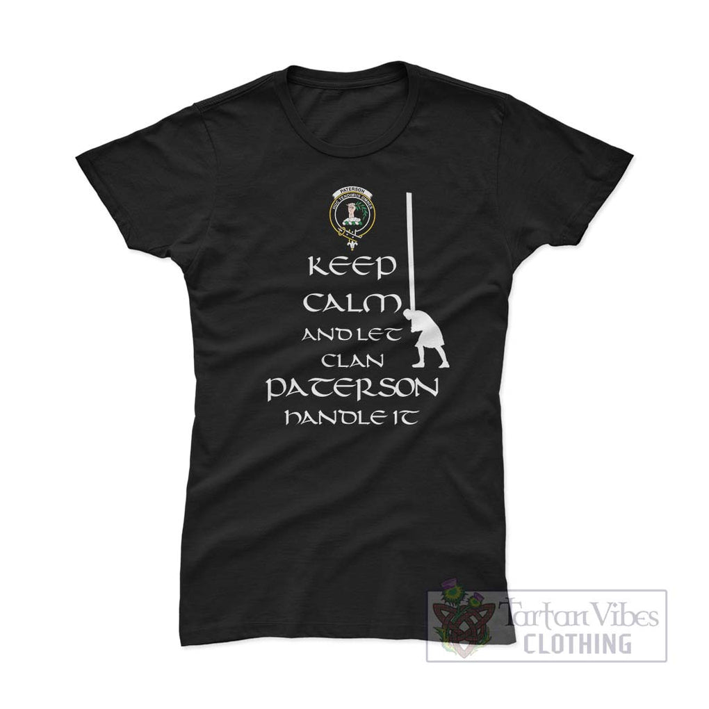 Paterson Clan Women's T-Shirt: Keep Calm and Let the Clan Handle It Caber Toss Highland Games Style Pink Azalea - 2D-tartanvibesclothing