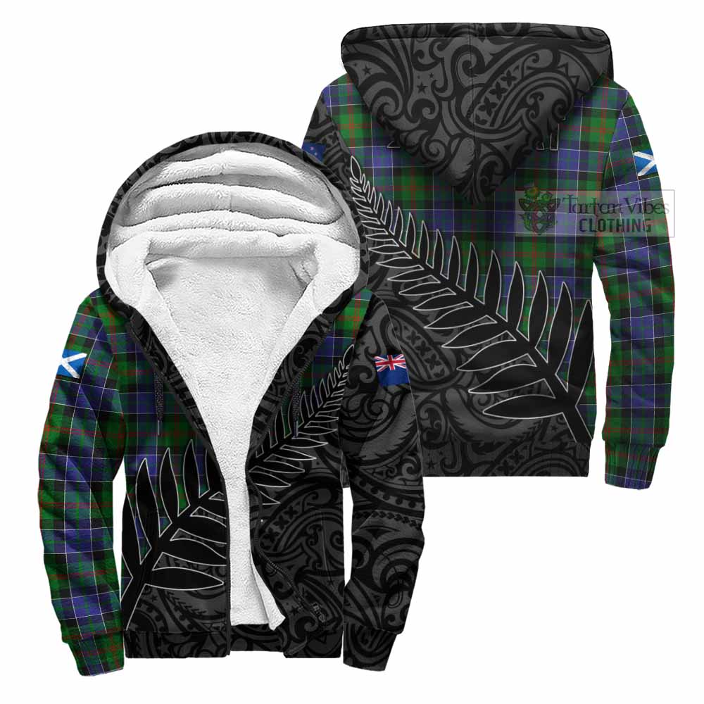 Tartan Vibes Clothing Paterson Crest Tartan Sherpa Hoodie with New Zealand Silver Fern Half Style