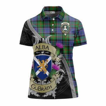 Paterson Tartan Family Crest Women's Polo Shirt Lion Rampant Royal Thistle Shield Celtic Inspired