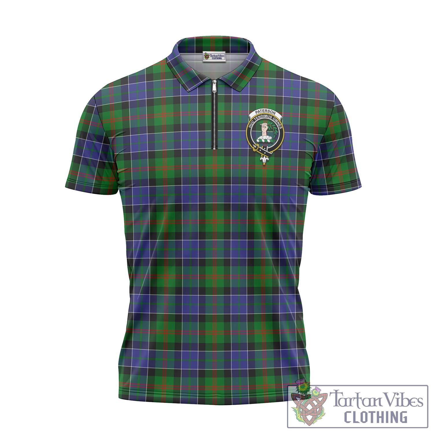Tartan Vibes Clothing Paterson Tartan Zipper Polo Shirt with Family Crest