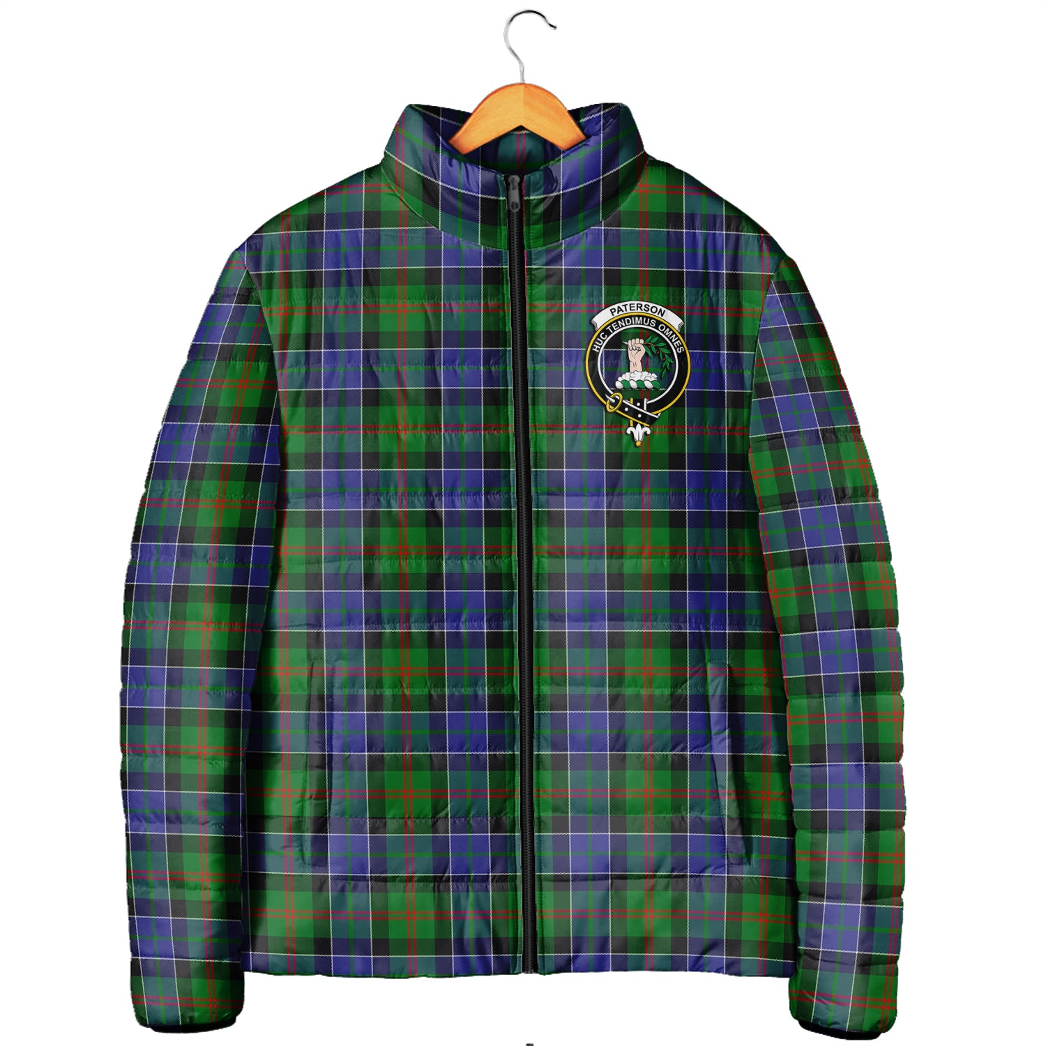 Paterson Tartan Padded Jacket with Family Crest Men's Padded Jacket - Tartan Vibes Clothing