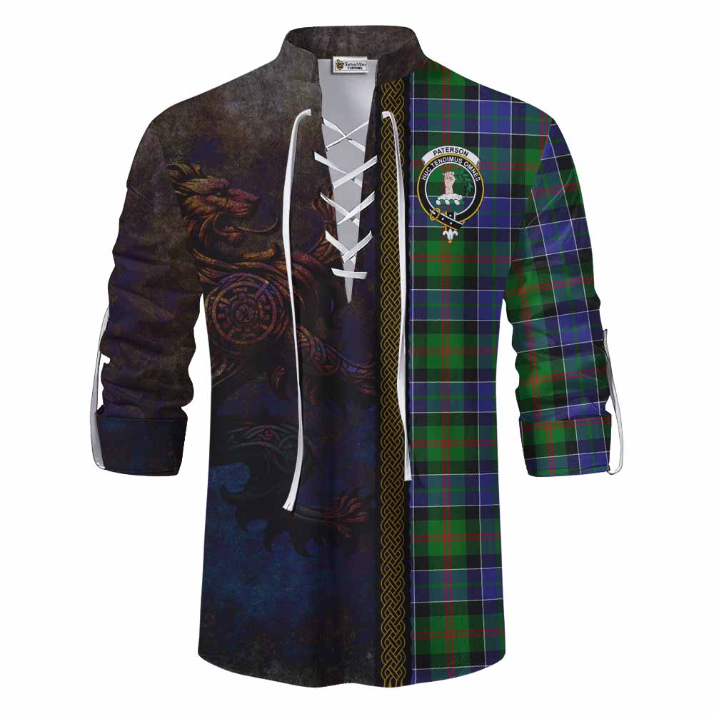 Tartan Vibes Clothing Paterson Tartan Family Crest Ghillie Kilt Shirt Alba Gu Brath Be Brave Lion Ancient Style
