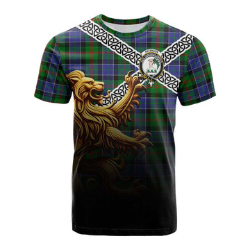 Paterson Crest Tartan Cotton T-shirt with Golden Lion Emblem Celtic Style