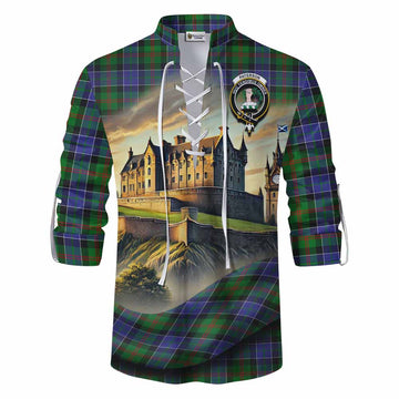 Paterson Tartan Family Crest Ghillie Kilt Shirt with Scottish Ancient Castle Style