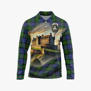 Tartan Vibes Clothing Paterson Tartan Family Crest Long Sleeve Polo Shirt with Scottish Ancient Castle Style
