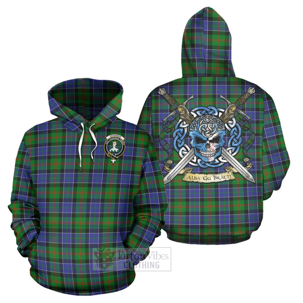 Tartan Vibes Clothing Paterson Tartan Hoodie with Family Crest Celtic Skull Style