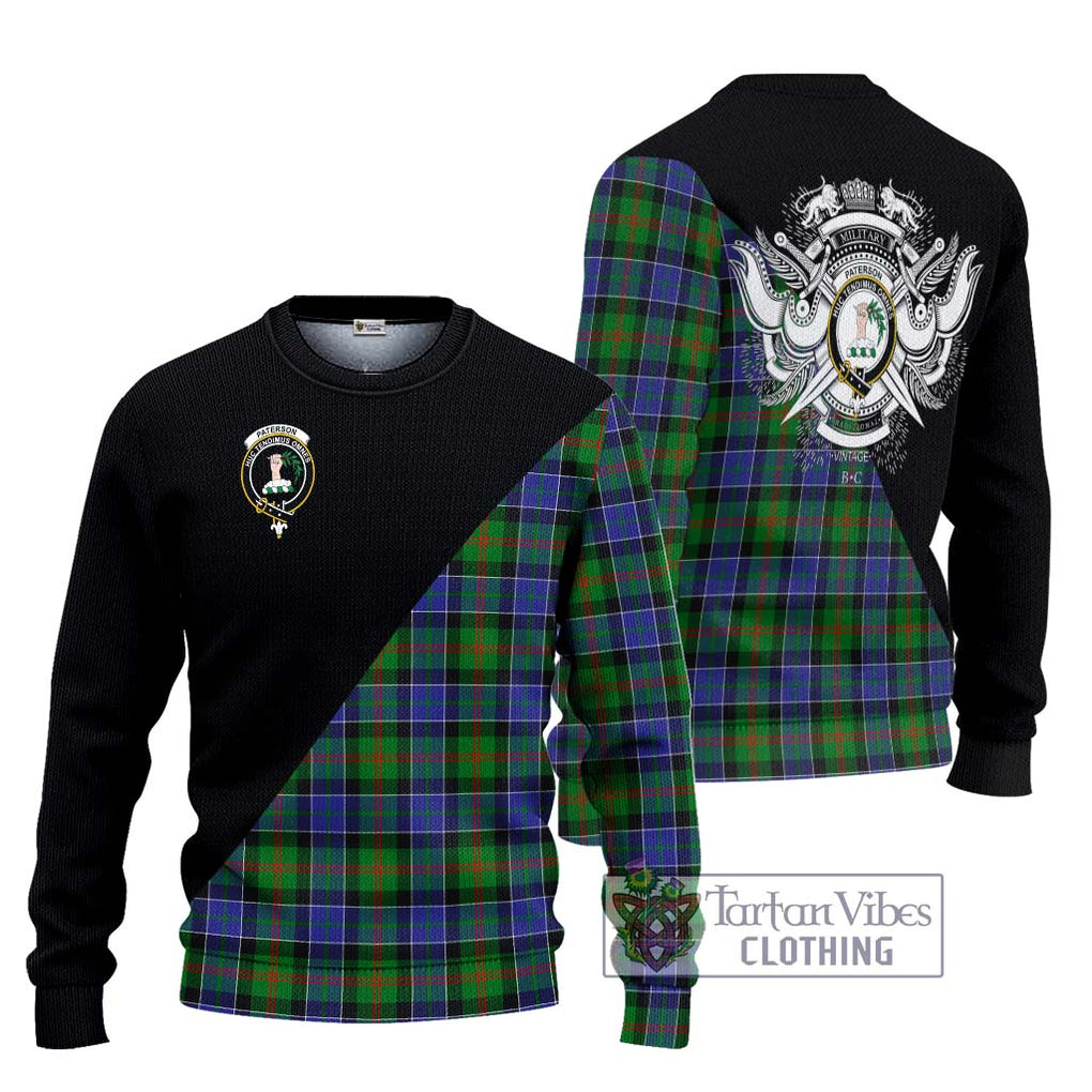Paterson Tartan Knitted Sweater with Family Crest and Military Logo Style Unisex - Tartanvibesclothing Shop