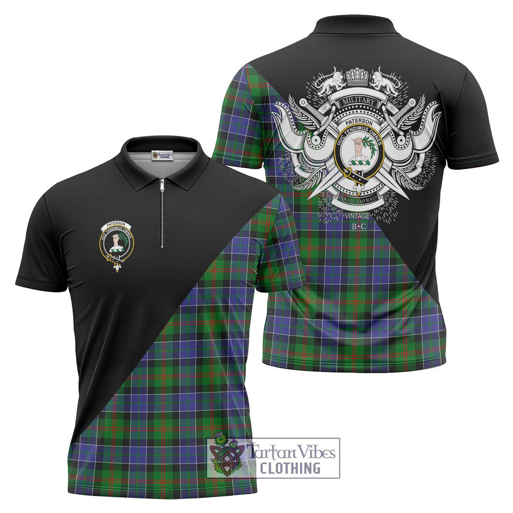 Paterson Tartan Zipper Polo Shirt with Family Crest and Military Logo Style Unisex - Tartanvibesclothing Shop